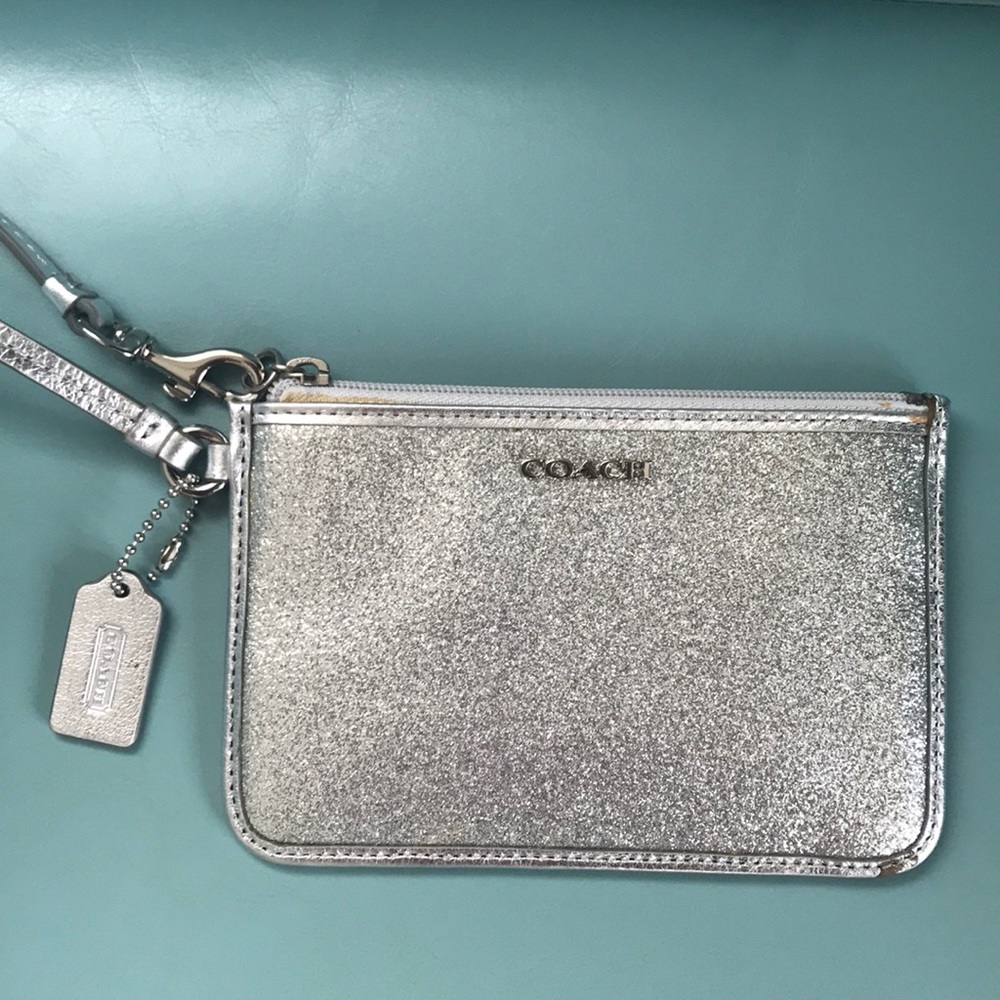 Sparkly silver Coach wristlet